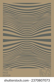 Abstract Poster Design with Optical Illusion Effect. Modern Psychedelic Cover Page Collection. Brown Wave Lines Background. Fluid Stripes Art. Swiss Design. Vector Illustration for Magazine,