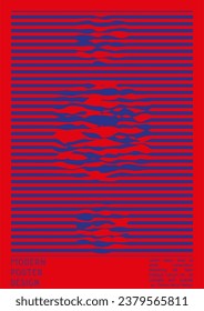 Abstract Poster Design with Optical Illusion Effect. Minimal Psychedelic Cover Page Collection. Bright Wave Lines Background. Fluid Stripes Art. Swiss Design. Vector Illustration for Booklet. 