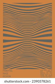 Abstract Poster Design with Optical Illusion Effect. Modern Psychedelic Cover Page Collection. Brown Wave Lines Background. Fluid Stripes Art. Swiss Design. Vector Illustration for Placard,