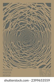 Abstract Poster Design with Optical Illusion Effect. Modern Psychedelic Cover Page Collection. Brown Wave Lines Background. Fluid Stripes Art. Swiss Design. Vector Illustration for Brochure, 