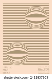 Abstract Poster Design with Optical Illusion Effect. Modern Psychedelic Cover Page Collection. Brown Wave Lines Background. Fluid Stripes Art. Swiss Design. Vector Illustration for Brochure, 
