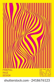 Abstract Poster Design with Optical Illusion Effect. Modern Psychedelic Cover Page Collection. Colourful Wave Lines Background. Fluid Stripes Art. Swiss Design. Vector Illustration for Placard.