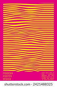 Abstract Poster Design with Optical Illusion Effect. Modern Psychedelic Cover Page Collection. Monochrome Wave Lines Background. Fluid Stripes Art. Swiss Design. Vector Illustration for Flyer.