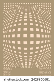 Abstract Poster Design with Optical Illusion Effect. Minimal Psychedelic Cover Page Collection. Grey Wave Lines Background. Fluid Stripes Art. Swiss Design. Vector Illustration for Report, 
