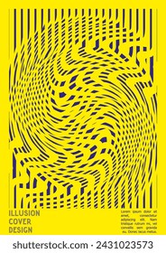Abstract Poster Design with Optical Illusion Effect. Modern Psychedelic Cover Page Collection. Monochrome Wave Lines Background. Fluid Stripes Art. Swiss Design. Vector Illustration for Magazine.