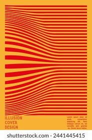 Abstract Poster Design with Optical Illusion Effect. Modern Psychedelic Cover Page Collection. Monochrome Wave Lines Background. Fluid Stripes Art. Swiss Design. Vector Illustration for Brochure.