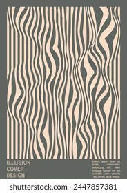 Abstract Poster Design with Optical Illusion Effect. Modern Psychedelic Cover Page Collection. Brown Wave Lines Background. Fluid Stripes Art. Swiss Design. Vector Illustration for Banner. 