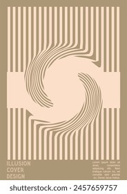 Abstract Poster Design with Optical Illusion Effect. Minimal Psychedelic Cover Page Collection. Grey Wave Lines Background. Fluid Stripes Art. Swiss Design. Vector Illustration for Presentation