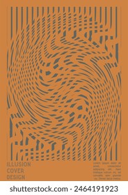 Abstract Poster Design with Optical Illusion Effect. Modern Psychedelic Cover Page Collection. Brown Wave Lines Background. Fluid Stripes Art. Swiss Design. Vector Illustration for Placard,