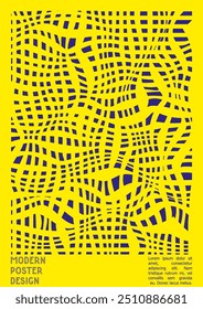 Abstract Poster Design with Optical Illusion Effect. Minimal Psychedelic Cover Page Collection. Bright Wave Lines Background. Fluid Stripes Art. Swiss Design. Vector Illustration for Magazine.