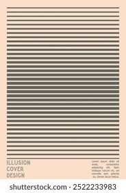 Abstract Poster Design with Optical Illusion Effect. Modern Psychedelic Cover Page Collection. Brown Wave Lines Background. Fluid Stripes Art. Swiss Design. Vector Illustration for Flyer,