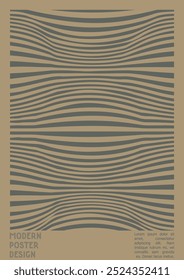 Abstract Poster Design with Optical Illusion Effect. Minimal Psychedelic Cover Page Collection. Grey Wave Lines Background. Fluid Stripes Art. Swiss Design. Vector Illustration for Report, 