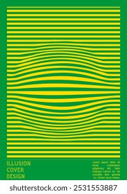 Abstract Poster Design with Optical Illusion Effect. Minimal Psychedelic Cover Page Collection. Bright Wave Lines Background. Fluid Stripes Art. Swiss Design. Vector Illustration for Report.