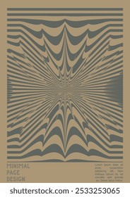 Abstract Poster Design with Optical Illusion Effect. Minimal Psychedelic Cover Page Collection. Grey Wave Lines Background. Fluid Stripes Art. Swiss Design. Vector Illustration for Booklet. 