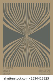 Abstract Poster Design with Optical Illusion Effect. Modern Psychedelic Cover Page Collection. Brown Wave Lines Background. Fluid Stripes Art. Swiss Design. Vector Illustration for Banner. 