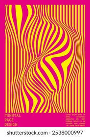 Abstract Poster Design with Optical Illusion Effect. Minimal Psychedelic Cover Page Collection. Monochrome Wave Lines Background. Fluid Stripes Art. Swiss Design. Vector Illustration for Magazine.