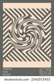 Abstract Poster Design with Optical Illusion Effect. Modern Psychedelic Cover Page Collection. Brown Wave Lines Background. Fluid Stripes Art. Swiss Design. Vector Illustration for Flyer,