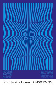 Abstract Poster Design with Optical Illusion Effect. Modern Psychedelic Cover Page Collection. Monochrome Wave Lines Background. Fluid Stripes Art. Swiss Design. Vector Illustration for Report.