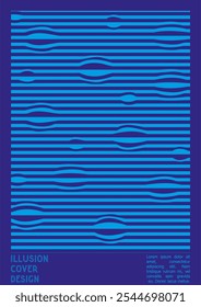 Abstract Poster Design with Optical Illusion Effect. Minimal Psychedelic Cover Page Collection. Bright Wave Lines Background. Fluid Stripes Art. Swiss Design. Vector Illustration for Placard.