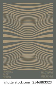 Abstract Poster Design with Optical Illusion Effect. Minimal Psychedelic Cover Page Collection. Grey Wave Lines Background. Fluid Stripes Art. Swiss Design. Vector Illustration for Banner. 