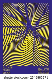 Abstract Poster Design with Optical Illusion Effect. Minimal Psychedelic Cover Page Collection. Monochrome Wave Lines Background. Fluid Stripes Art. Swiss Design. Vector Illustration for Report.