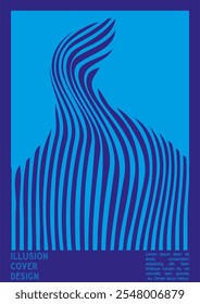 Abstract Poster Design with Optical Illusion Effect. Modern Psychedelic Cover Page Collection. Colourful Wave Lines Background. Fluid Stripes Art. Swiss Design. Vector Illustration for Booklet. 