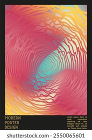 Abstract Poster Design with Optical Illusion Effect. Minimal Psychedelic Cover Page Collection. Brown Wave Lines Background. Fluid Stripes Art. Swiss Design. Vector Illustration for Flyer.