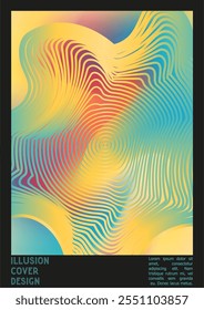 Abstract Poster Design with Optical Illusion Effect. Modern Psychedelic Cover Page Collection. Monochrome Wave Lines Background. Fluid Stripes Art. Swiss Design. Vector Illustration for Flyer.