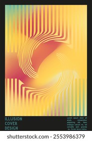 Abstract Poster Design with Optical Illusion Effect. Minimal Psychedelic Cover Page Collection. Monochrome Wave Lines Background. Fluid Stripes Art. Swiss Design. Vector Illustration for Booklet. 