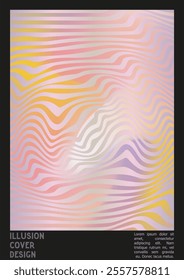 Abstract Poster Design with Optical Illusion Effect. Minimal Psychedelic Cover Page Collection. Calm Wave Lines Background. Fluid Stripes Art. Swiss Design. Vector Illustration for Banner. 