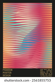 Abstract Poster Design with Optical Illusion Effect. Minimal Psychedelic Cover Page Collection. Brown Wave Lines Background. Fluid Stripes Art. Swiss Design. Vector Illustration for Report.