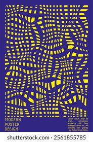 Abstract Poster Design with Optical Illusion Effect. Modern Psychedelic Cover Page Collection. Monochrome Wave Lines Background. Fluid Stripes Art. Swiss Design. Vector Illustration for Brochure.