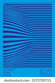 Abstract Poster Design with Optical Illusion Effect. Modern Psychedelic Cover Page Collection. Colourful Wave Lines Background. Fluid Stripes Art. Swiss Design. Vector Illustration for Brochure.