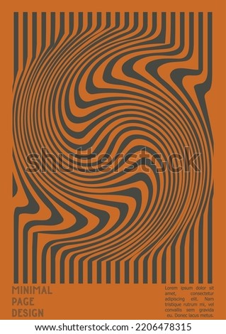 Abstract Poster Design with Optical Illusion Effect. Minimal Psychedelic Cover Page Collection. Grey Wave Lines Background. Fluid Stripes Art. Swiss Design. Vector Illustration for Booklet. 