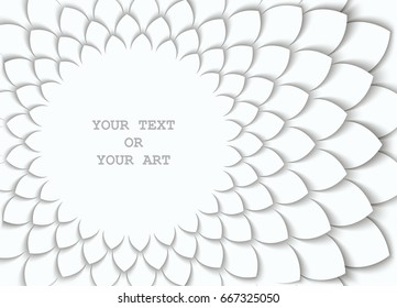 Abstract poster design. Round frame with stylized leaves pattern. Cut paper structure. Vector isolated template 