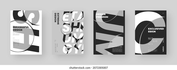 Abstract Poster Design set. Minimal illustration on vertical A4 format. Distorted type. Letters in bubbles.