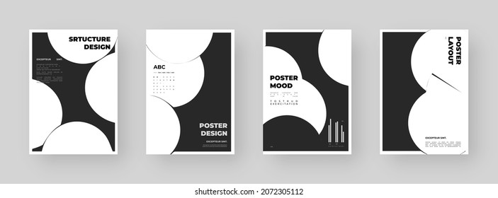 Abstract Poster Design set. Minimal illustration on vertical A4 format. Distorted type. Letters in bubbles.