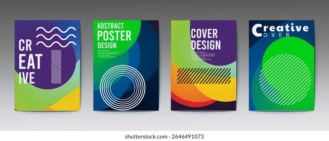 Diseño abstracto del cartel, sistema de carteles geométricos abstractos modernistas del Vector con las Plantillas de moda minimalistas, Abstractas de la cubierta con los círculos suaves del gradiente. Fondos futuristas con forma de círculo dinámico