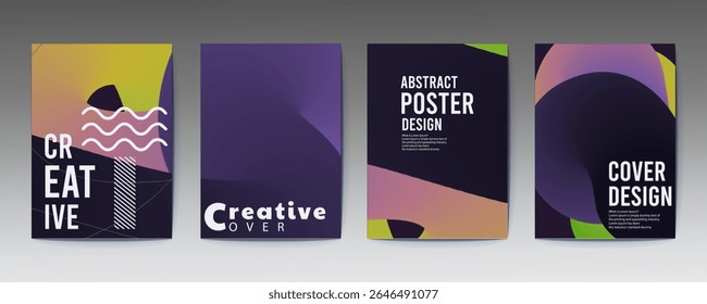 abstract poster design, set of modernist abstract geometric vector posters with trendy minimalist, Abstract cover templates with soft gradient circles. Futuristic backgrounds with dynamic circle shape