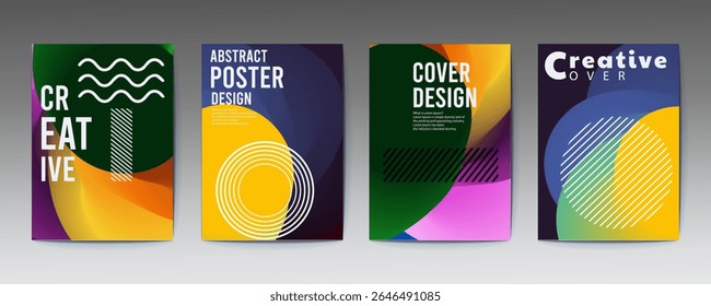 abstract poster design, set of modernist abstract geometric vector posters with trendy minimalist, Abstract cover templates with soft gradient circles. Futuristic backgrounds with dynamic circle shape
