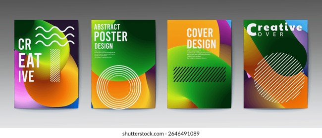 abstract poster design, set of modernist abstract geometric vector posters with trendy minimalist, Abstract cover templates with soft gradient circles. Futuristic backgrounds with dynamic circle shape