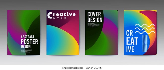 abstract poster design, set of modernist abstract geometric vector posters with trendy minimalist, Abstract cover templates with soft gradient circles. Futuristic backgrounds with dynamic circle shape
