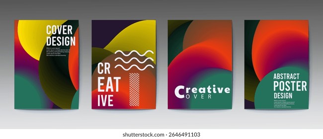 abstract poster design, set of modernist abstract geometric vector posters with trendy minimalist, Abstract cover templates with soft gradient circles. Futuristic backgrounds with dynamic circle shape