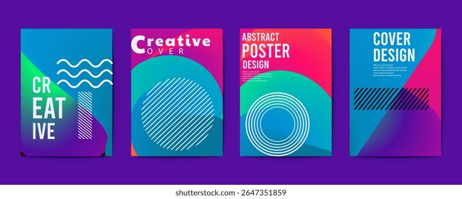 Diseño de póster abstracto, conjunto de pósters de Vector geométrico abstracto modernista con Formas aisladas minimalistas de moda, diseño ideal para redes sociales, portada, Anuncio, volante, música, anuncios.