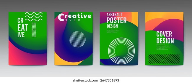 abstract poster design, set of modernist abstract geometric vector posters with trendy minimalist isolated shapes, Ideal design for social media, cover, banner, flyer, music, ads.