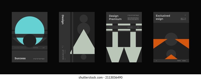 Abstraktes Poster Design Set. Vertikales A4-Format. Broschürenkollektion Bauhaus. Modernismus Ästhetik. Minimaler Illustrationsbrutalismus inspiriert.