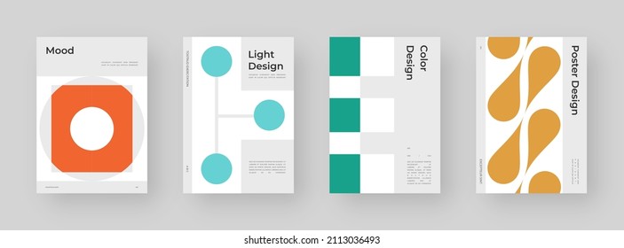 Abstract Poster Design Set. Vertical A4 format. Bauhaus brochure collection. Modernism aesthetics. Minimal illustration brutalism inspired.