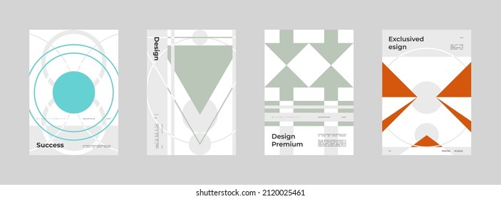 Abstract Poster Design Set. Vertical A4 format. Bauhaus brochure collection. Modernism aesthetics. Minimal illustration brutalism inspired.