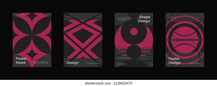 Abstract Poster Design Set. Vertical A4 format. Bauhaus brochure collection. Modernism aesthetics. Minimal illustration brutalism inspired.