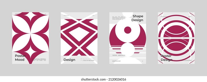 Abstract Poster Design Set. Vertical A4 format. Bauhaus brochure collection. Modernism aesthetics. Minimal illustration brutalism inspired.